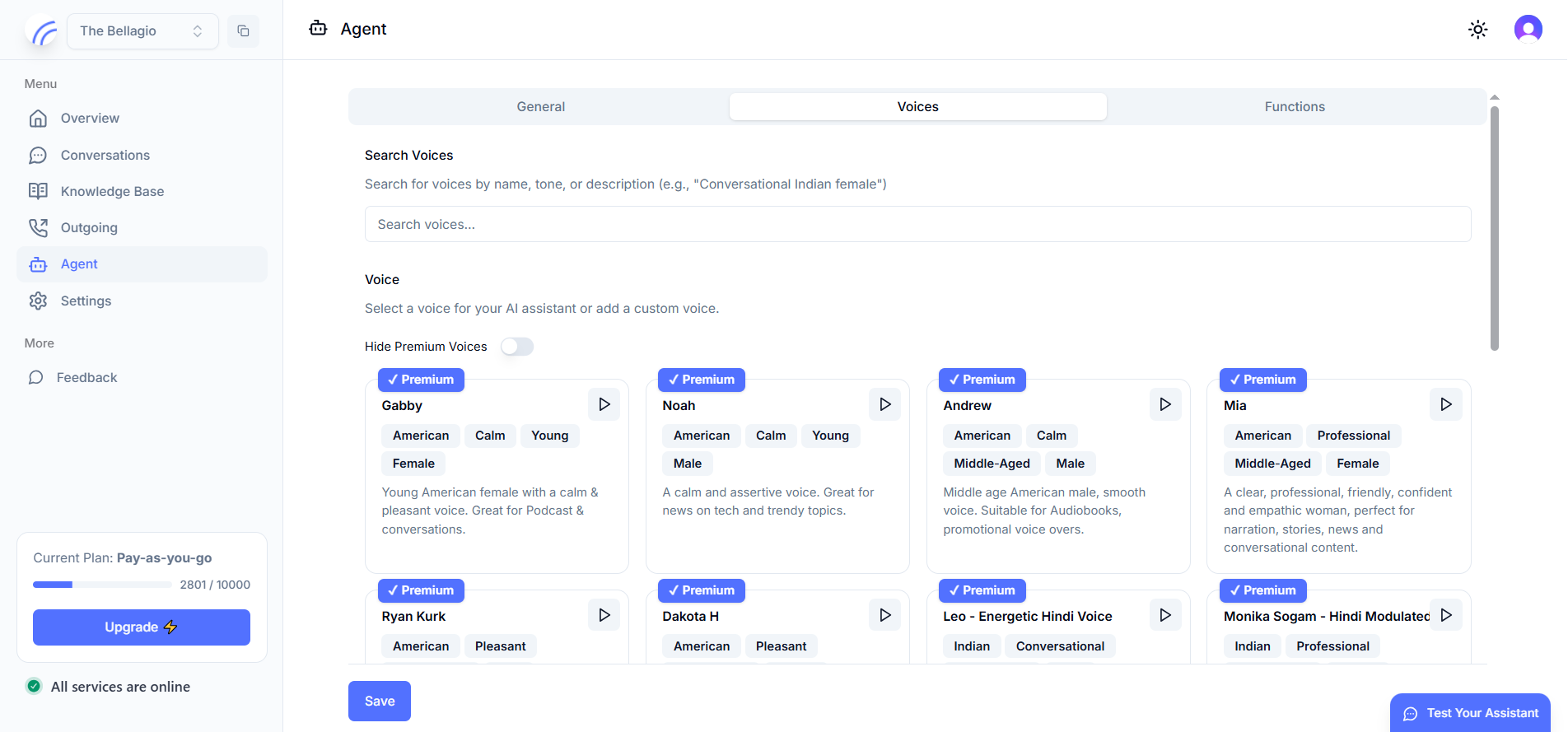 Voice library with searchable premium voices